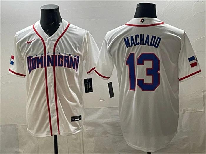 Dominican Republic Baseball #13 Manny Machado Jersey White 2026 World Baseball Classic Home Stadium Stitched