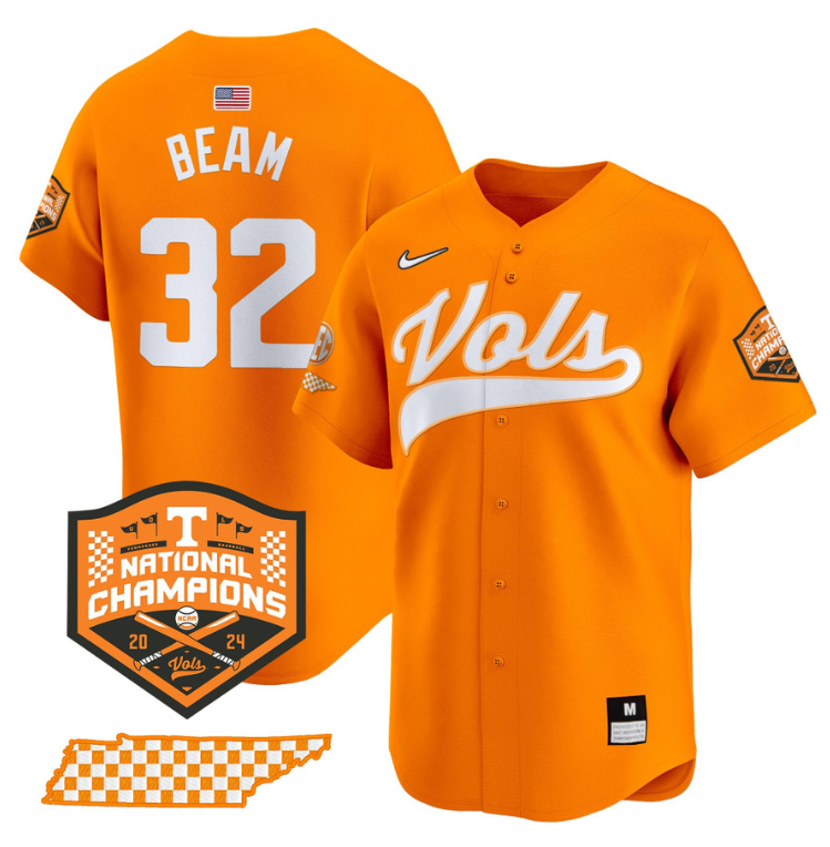 Drew Beam Jersey #32 Tennessee Vols 2024 Champions Stitched Orange