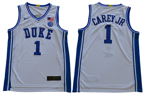 Duke Blue Devils #1 Carey jr Basketball NCAA Basketball Jersey White