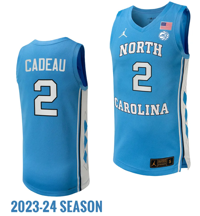 Elliot Cadeau Jersey #2 North Carolina Tar Heels Replica College Basketball 2023-24 Blue