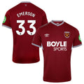 Emerson #33 West Ham United 2025-26 Home Match Jersey – Burgundy