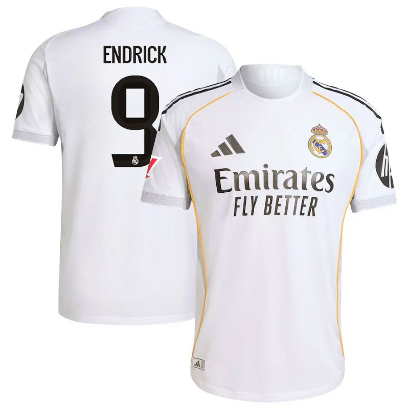 Endrick #9 Real Madrid 2025-26 Home Match Jersey – White