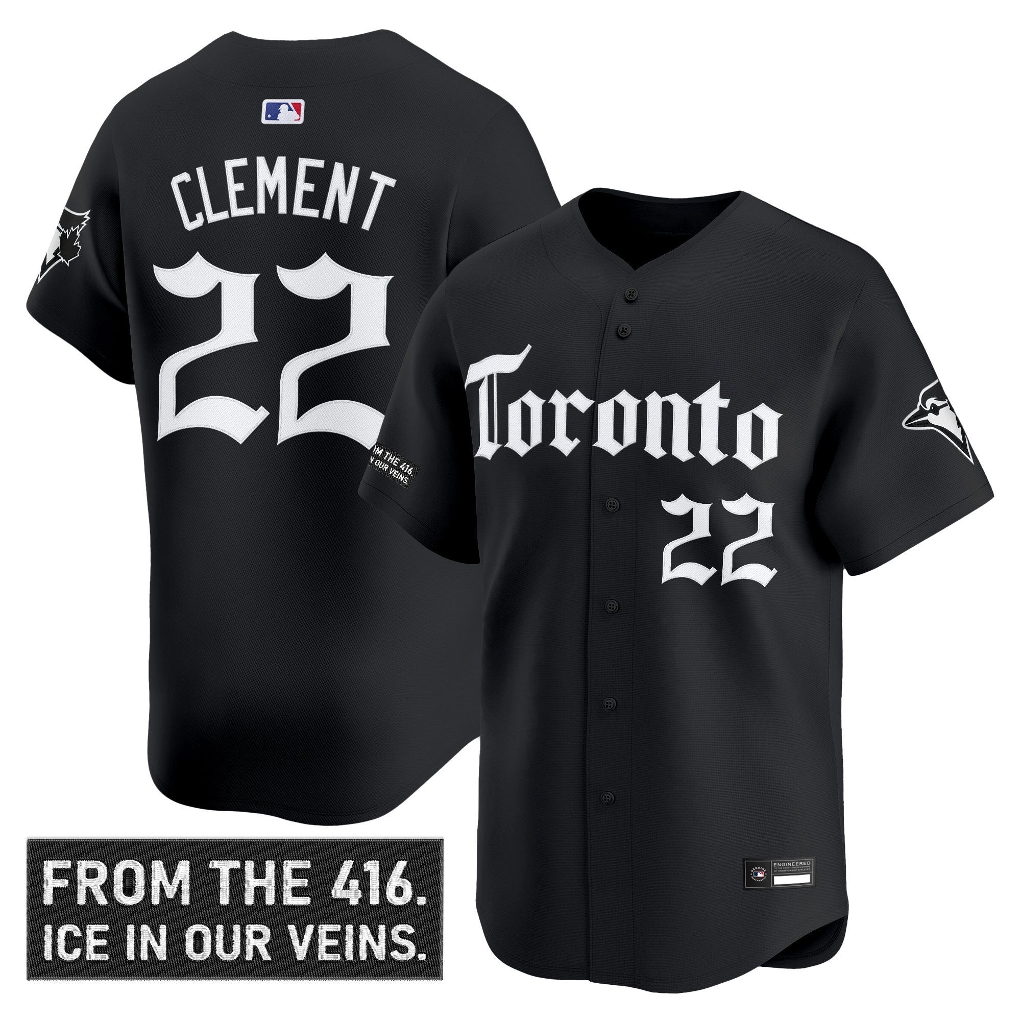 Ernie Clement Jersey #22 Toronto Blue Jays Gothic North Edition Stitched