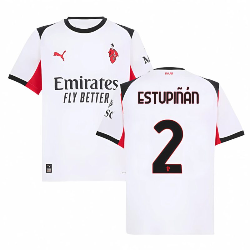 Estupinan #2 AC Milan 2025-26 Away Match Jersey – White