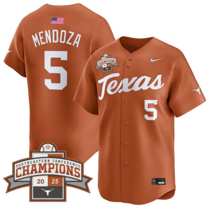Ethan Mendoza Jersey #5 Texas Longhorns 2025 Southeastern Champions Vapor Stitched Texas