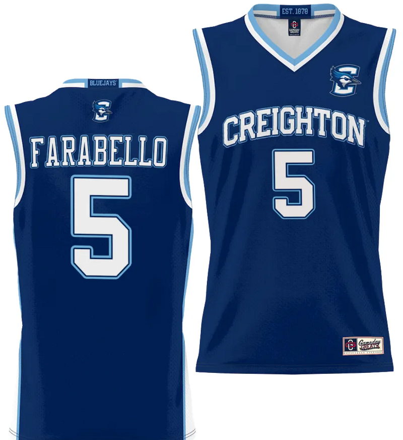 Francisco Farabello Jersey #5 Creighton Bluejays College NIL Basketball Lightweight