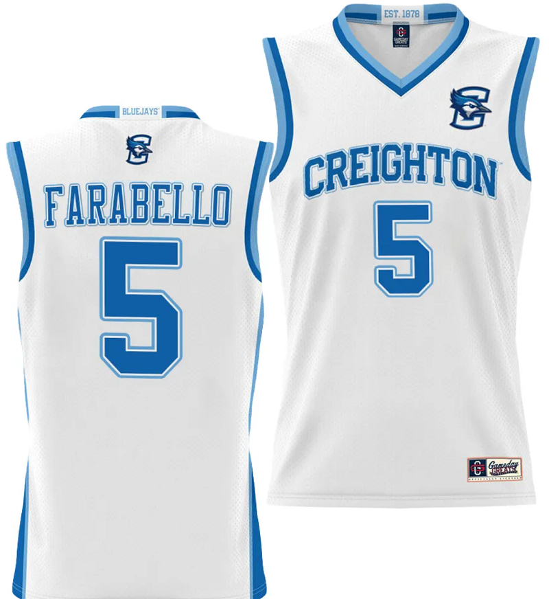 Francisco Farabello Jersey #5 Creighton Bluejays College NIL Basketball Lightweight