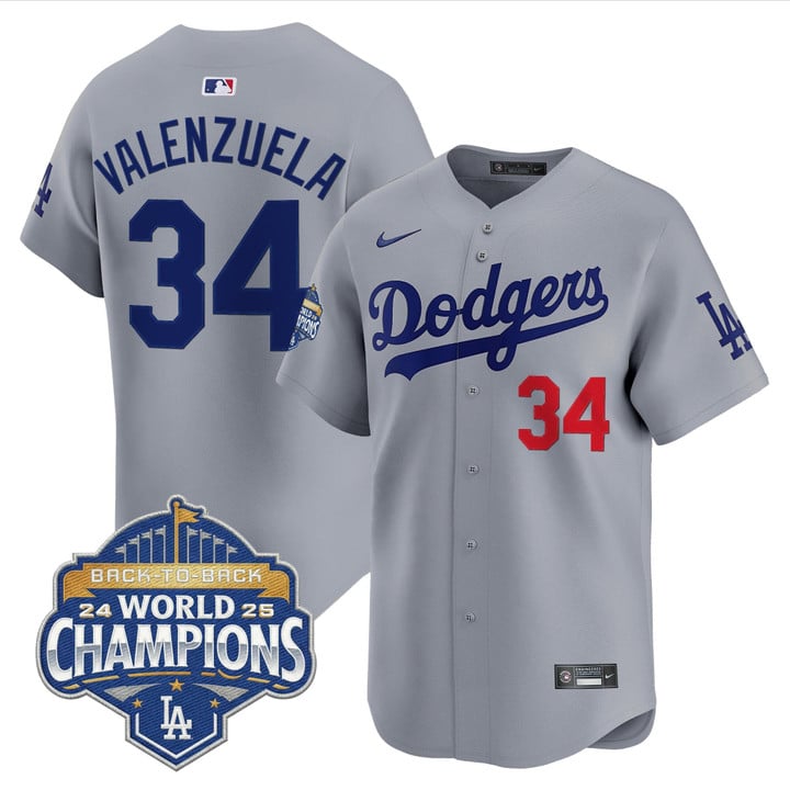 Fernando Valenzuela Jersey #34 Dodgers 2025 Back-To-Back Champions