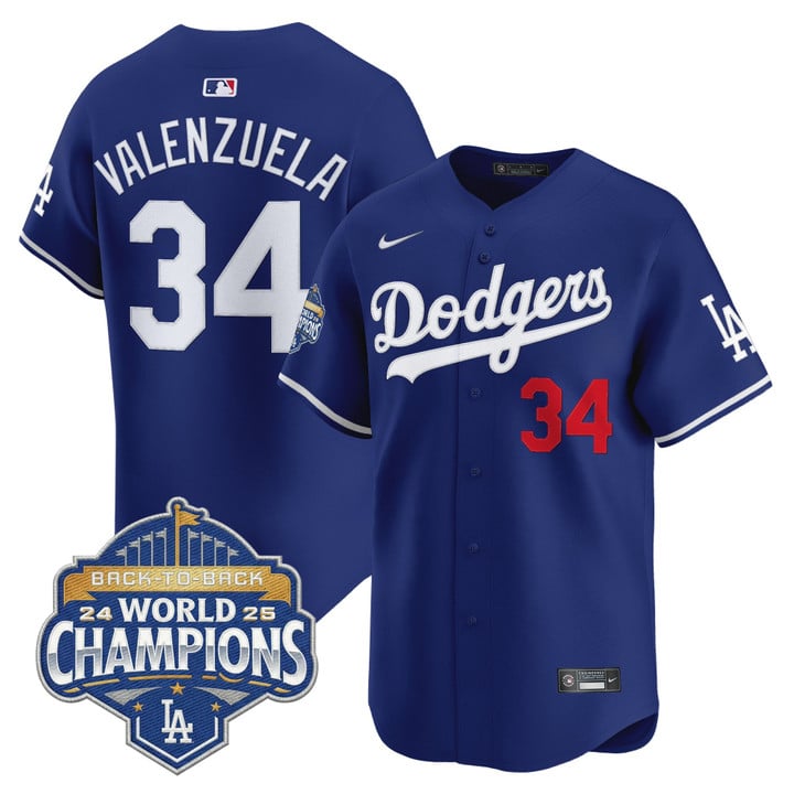 Fernando Valenzuela Jersey #34 Dodgers 2025 Back-To-Back Champions