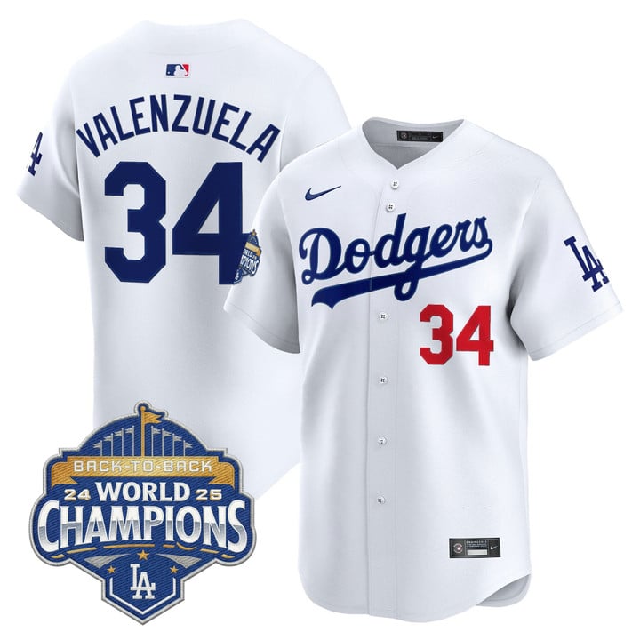 Fernando Valenzuela Jersey #34 Dodgers 2025 Back-To-Back Champions