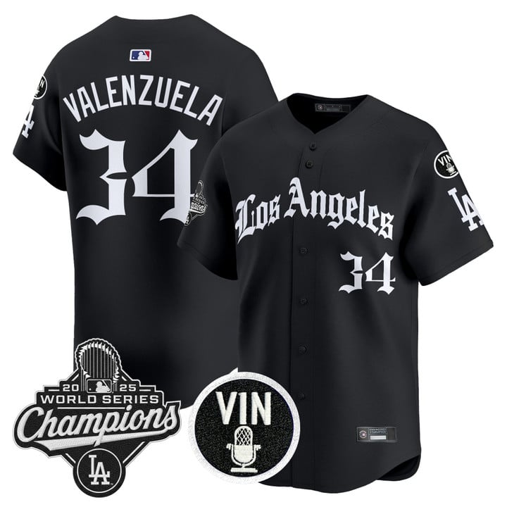 Fernando Valenzuela Jersey #34 Dodgers 2025 World Series Champions LA Gothic