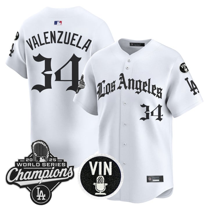 Fernando Valenzuela Jersey #34 Dodgers 2025 World Series Champions LA Gothic