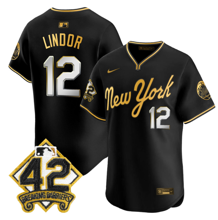 Francisco Lindor Jersey #12 New York Mets 2025 Jackie Robinson Patch Alternate Stitched