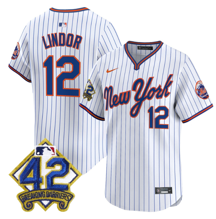 Francisco Lindor Jersey #12 New York Mets 2025 Jackie Robinson Patch Alternate Stitched