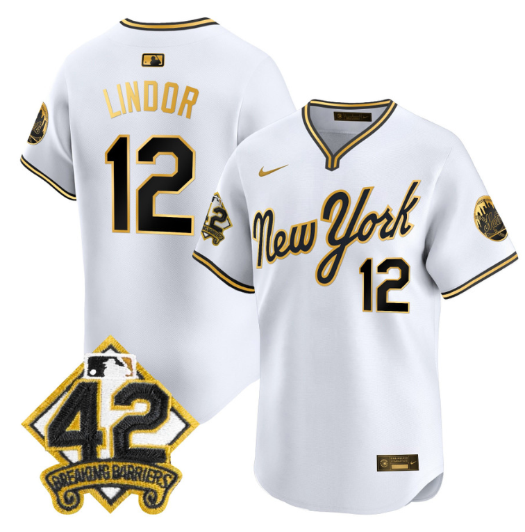 Francisco Lindor Jersey #12 New York Mets 2025 Jackie Robinson Patch Alternate Stitched