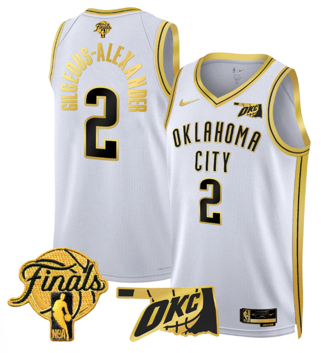 Gilgeous-Alexander Jersey # 2 Oklahoma City Thunder 2025 Finals Swingman Stitched White Gold