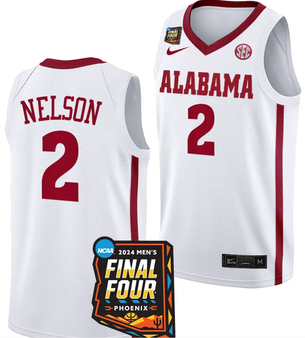 Grant Nelson Jersey #2 Alabama Crimson Tide 2024 NCAA March Madness Final Four Basketball White