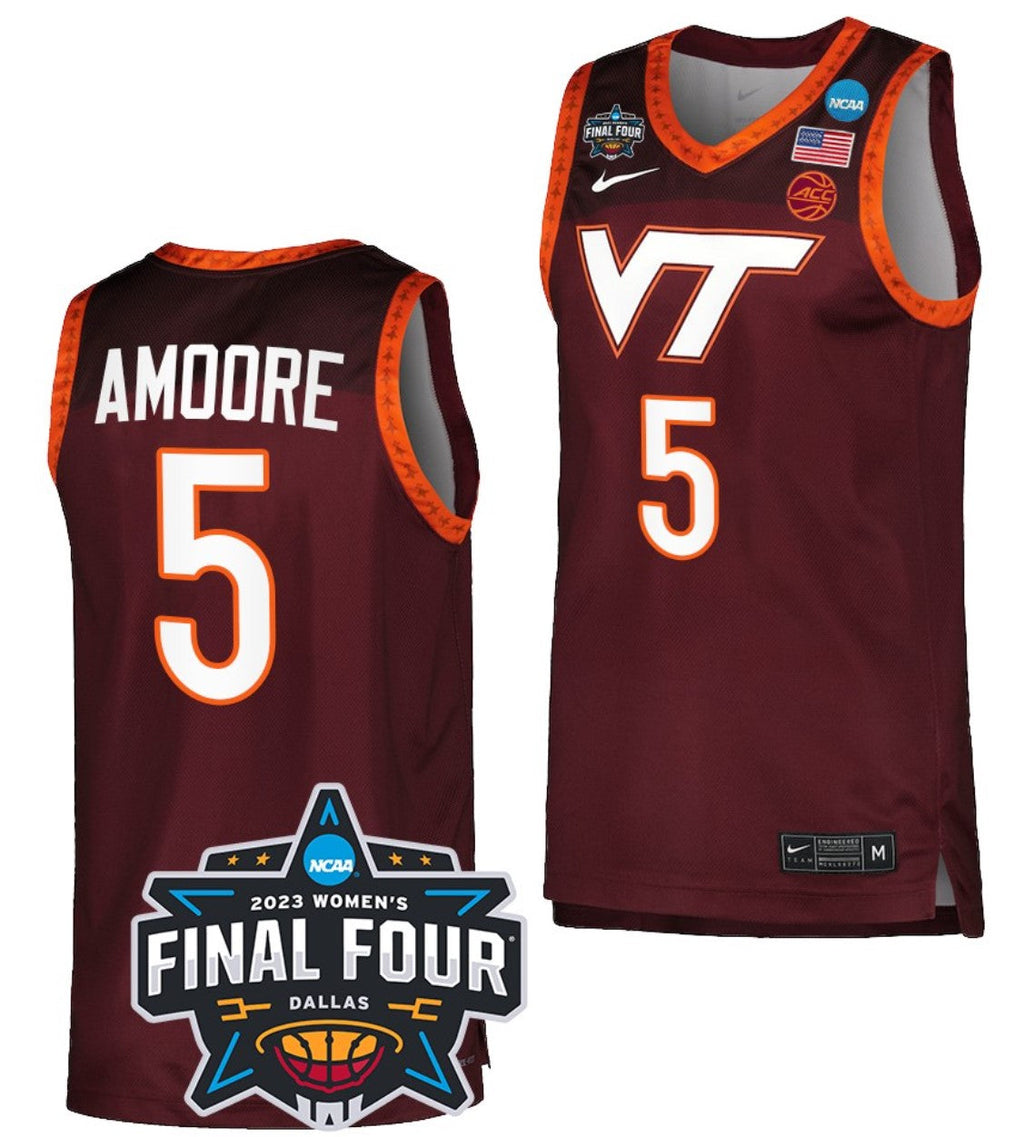 Georgia Amoore Jersey Virginia Tech Hokies College Basketball 2023 NCAA March Madness Final Four Maroon #5