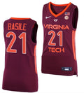 Grant Basile Jersey Virginia Tech Hokies College Basketball Away Maroon #21