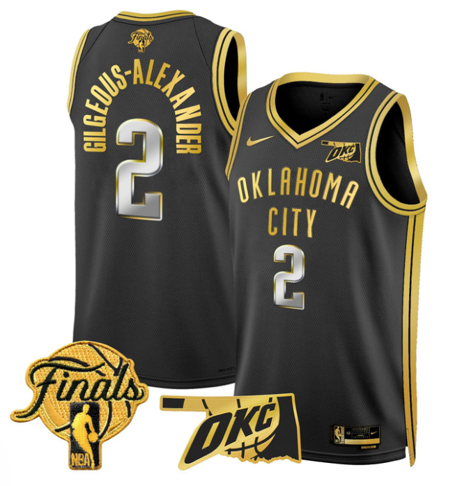 Gilgeous-Alexander Jersey # 2 Oklahoma City Thunder 2025 Finals Swingman Stitched Black Gold