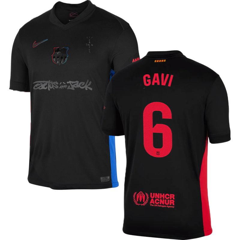 Gavi #6 Barcelona x Travis Scott 2025 Away Jersey – Black