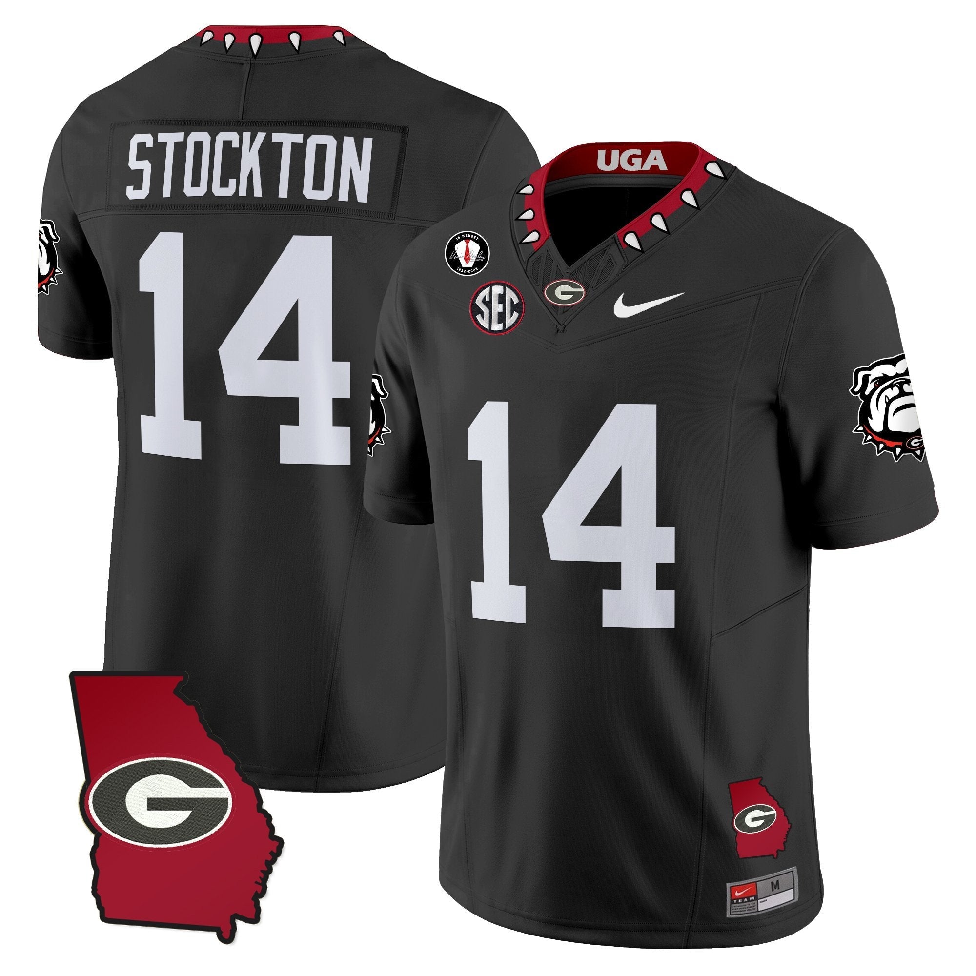 Gunner Stockton Jersey #14 Georgia Bulldogs 2025 Georgia Map, Vince Dooley Stitched