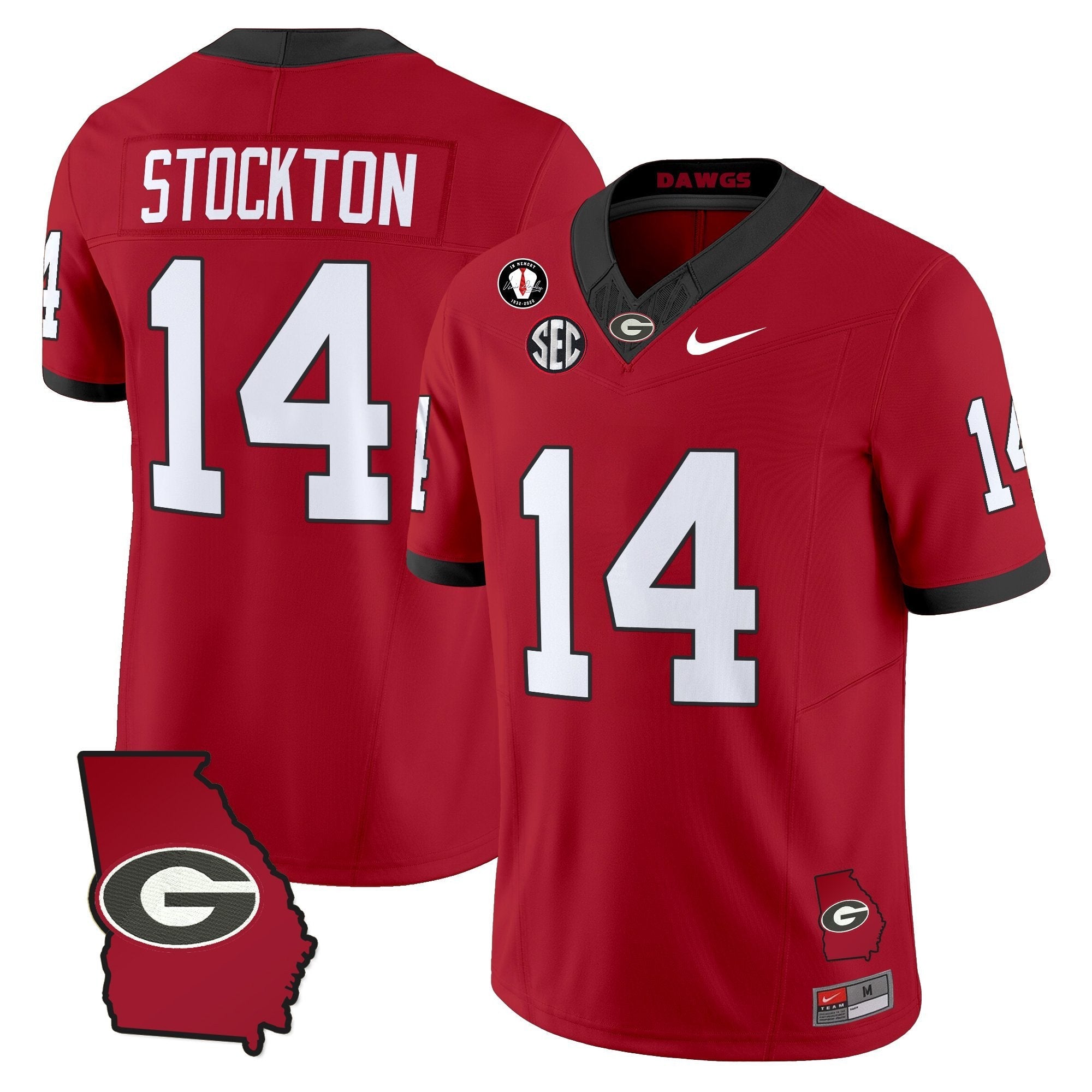 Gunner Stockton Jersey #14 Georgia Bulldogs 2025 Georgia Map, Vince Dooley Stitched