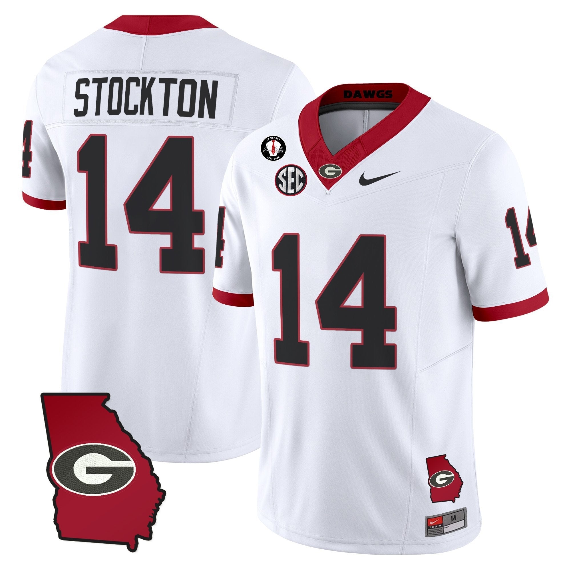 Gunner Stockton Jersey #14 Georgia Bulldogs 2025 Georgia Map, Vince Dooley Stitched