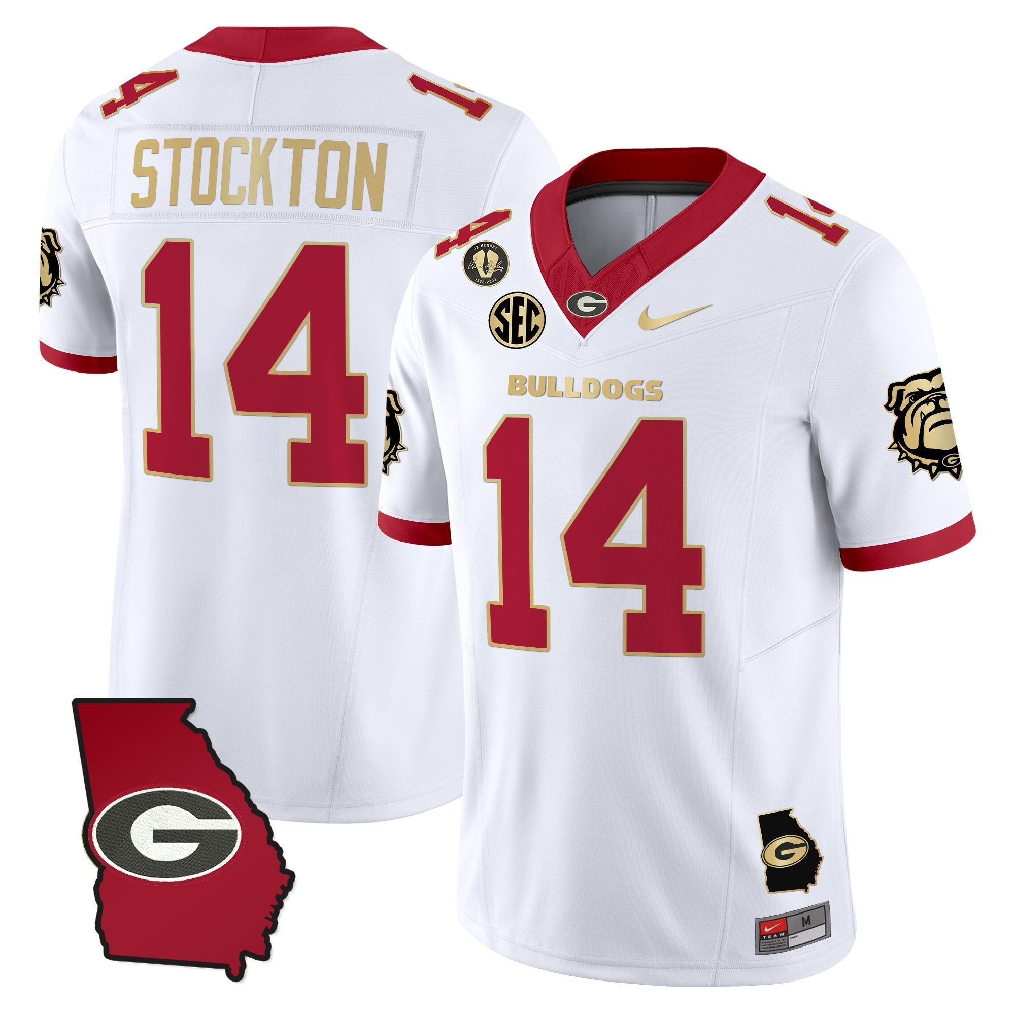 Gunner Stockton Jersey #14 Georgia Bulldogs 2025 Georgia Map, Vince Dooley Stitched