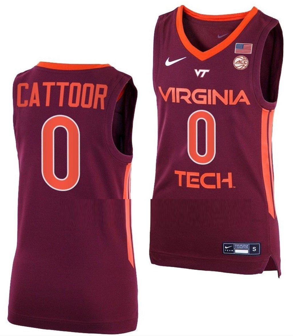 Hunter Cattoor Jersey Virginia Tech Hokies College Basketball Away Maroon #0
