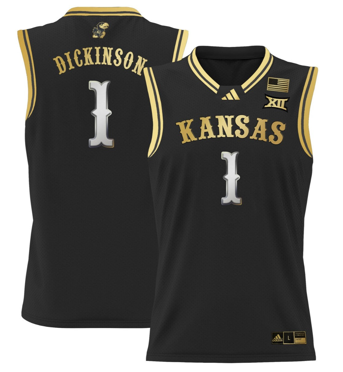 Hunter Dickinson Jersey #1 Kansas Jayhawks 2024 Lightweight Basketball Black Gold