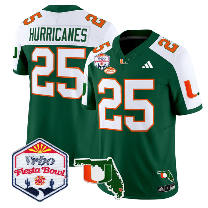Hurricanes Jersey #25 Miami Hurricanes 2026 Fiesta Bowl Florida Green Alternate
