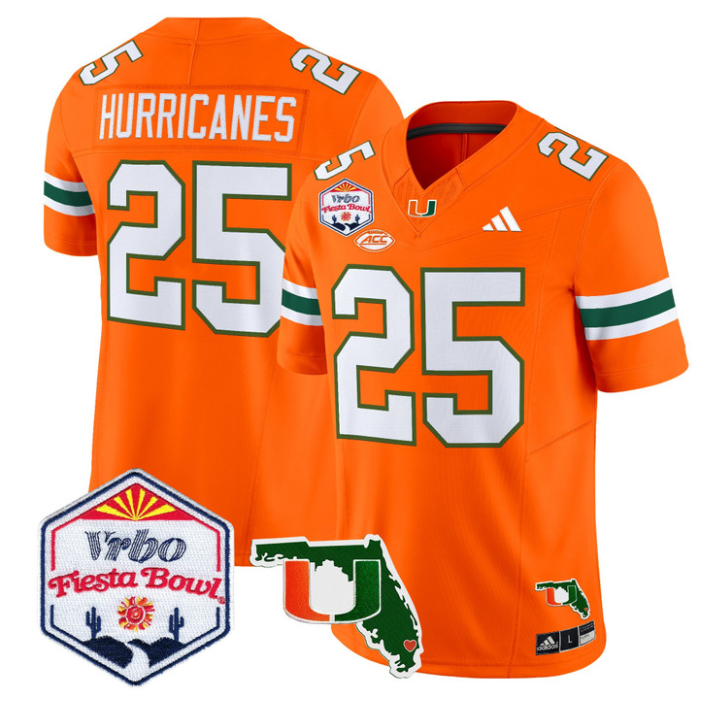 Hurricanes Jersey #25 Miami Hurricanes 2026 Fiesta Bowl Florida Orange