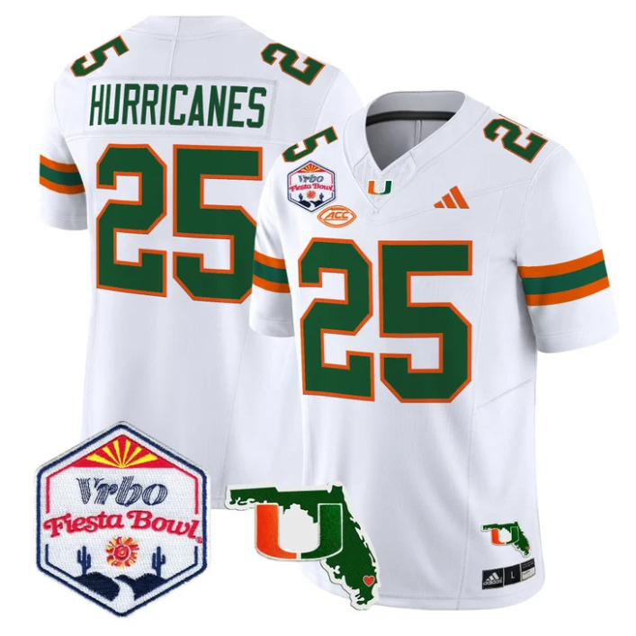 Hurricanes Jersey #25 Miami Hurricanes 2026 Fiesta Bowl Florida White