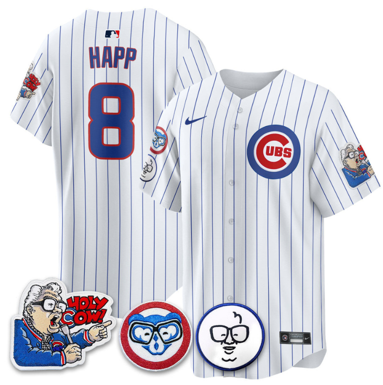 Ian Happ Jersey #8 Chicago Cubs Harry Caray Holy Cow Patch Premier Limited Stitched