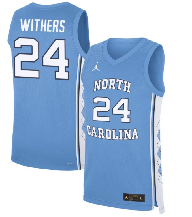 Jaelyn Withers Jersey #24 North Carolina Tar Heels Basketball Blue