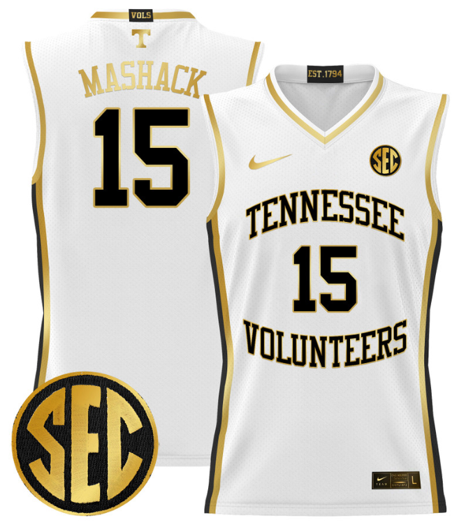 Jahmai Mashack Jersey #15 Tennessee Vols 2024 Lightweight Basketball White Gold