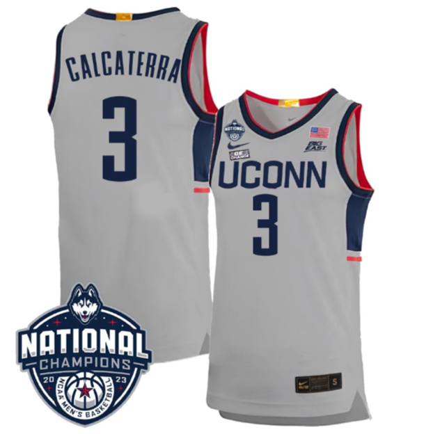 Joey Calcaterra Jersey #3 UConn Huskies 2023 National Champions College Basketball
