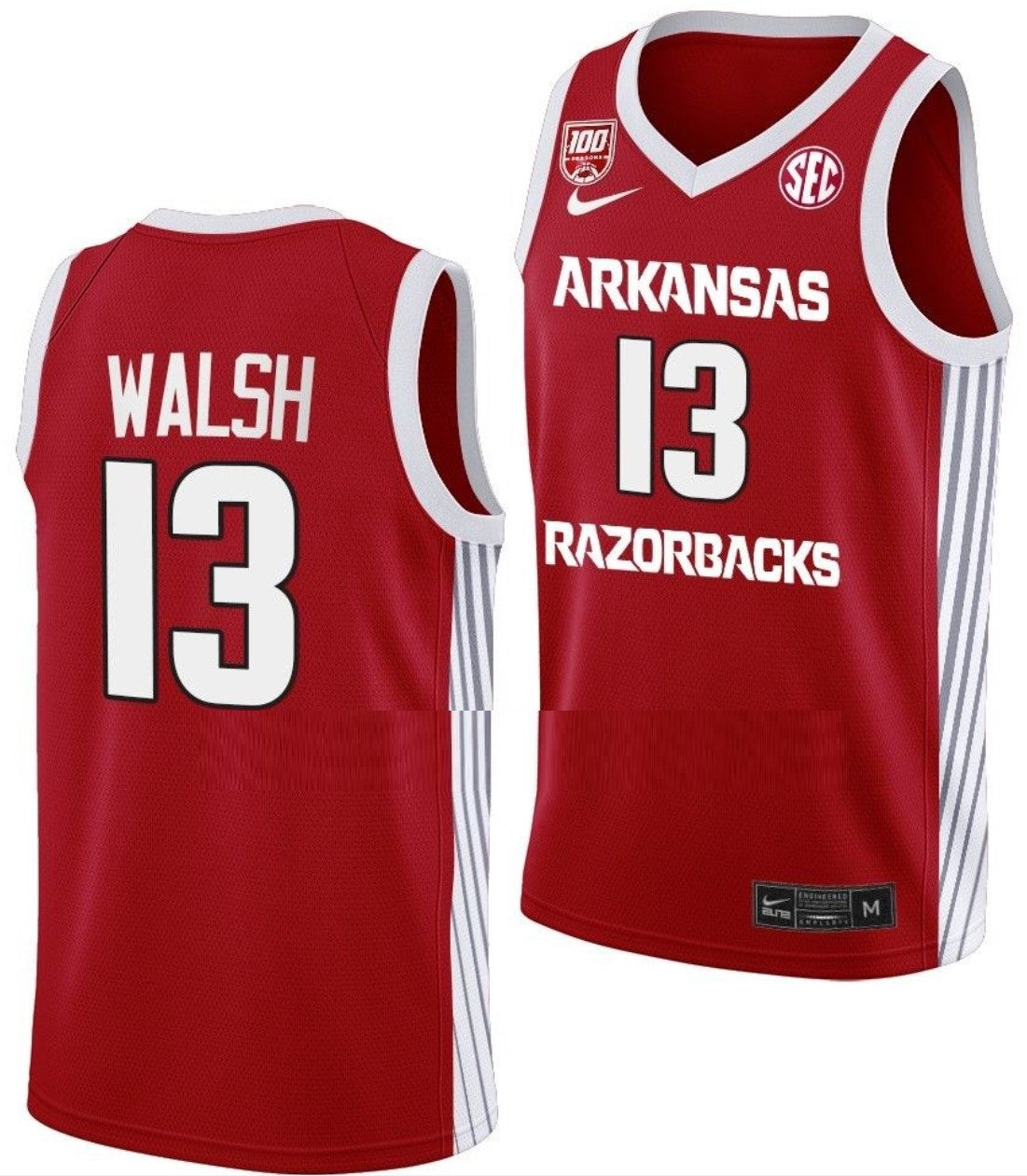 Jordan Walsh Jersey Arkansas Razorbacks College Basketball 100 Season #13