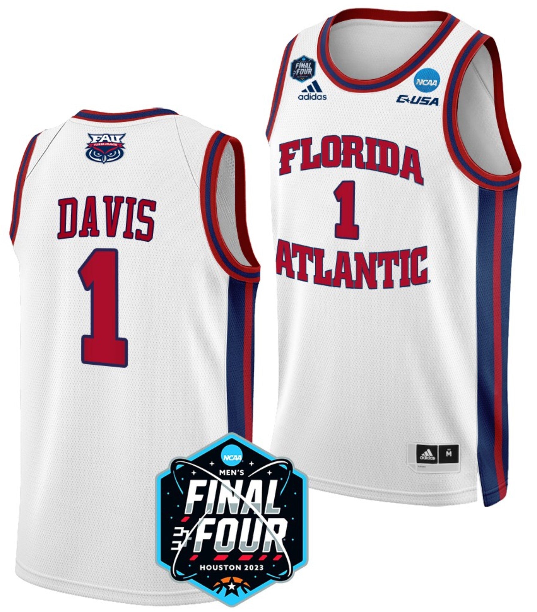 Johnell Davis Jersey FAU Owls College Basketball 2023 NCAA Final Four White #1