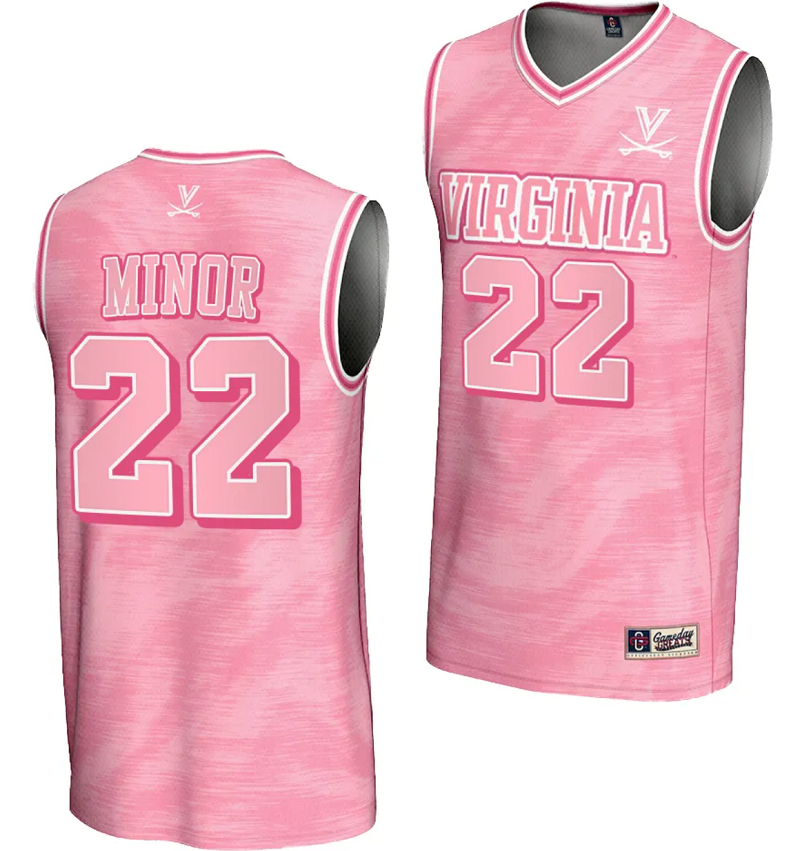 Jordan Minor Jersey #22 Virginia Cavaliers College Basketball Lightweight Pink