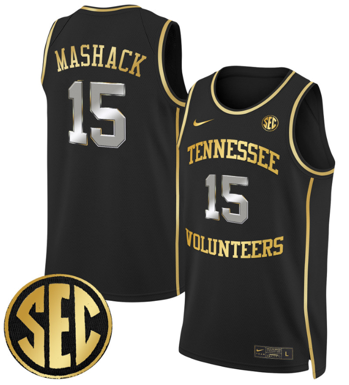Jahmai Mashack Jersey #15 Tennessee Vols 2024 Swingman Basketball Black Gold