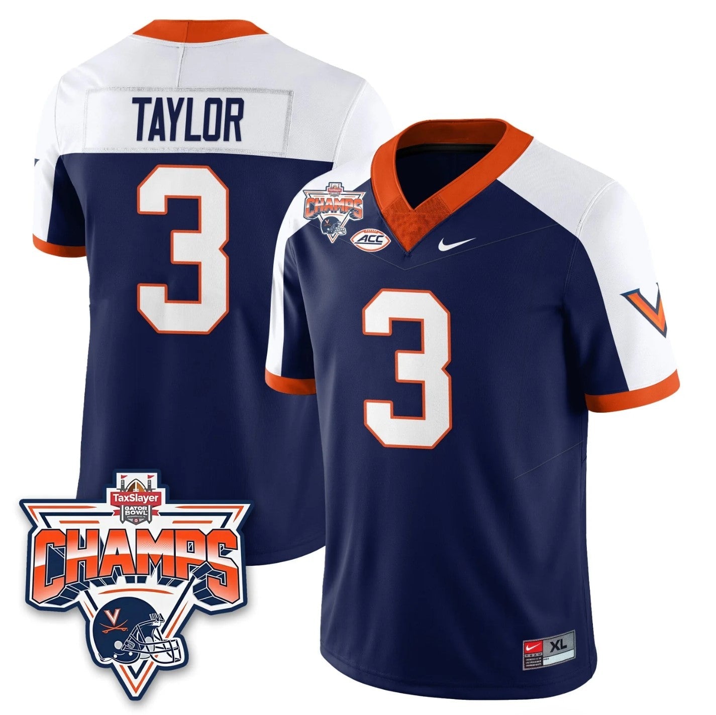 J'Mari Taylor Jersey #3 Virginia Cavaliers 2025 Gator Bowl Champions Stitched