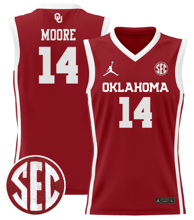 Jalon Moore Jersey #14 Oklahoma Sooners 2024 Lightweight Basketball Crimson