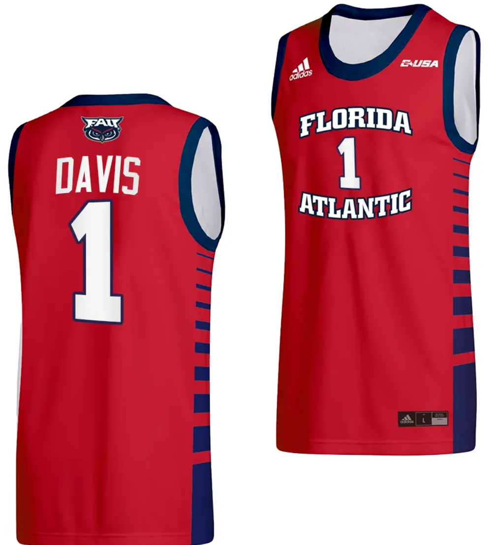 Johnell Davis Jersey #1 FAU Owls College Basketball Replica Red