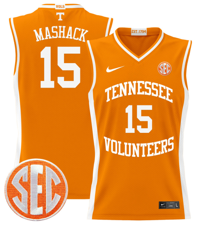 Jahmai Mashack Jersey #15 Tennessee Vols 2024 Lightweight Basketball Orange