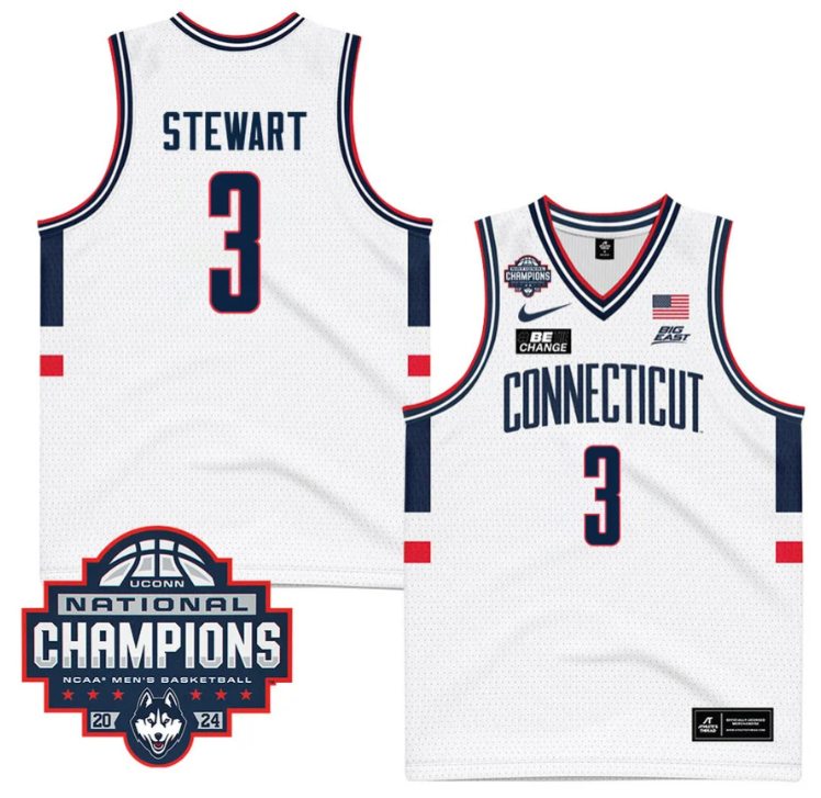 Jaylin Stewart Jersey #3 UConn Huskies 2024 NCAA Basketball National Champions White