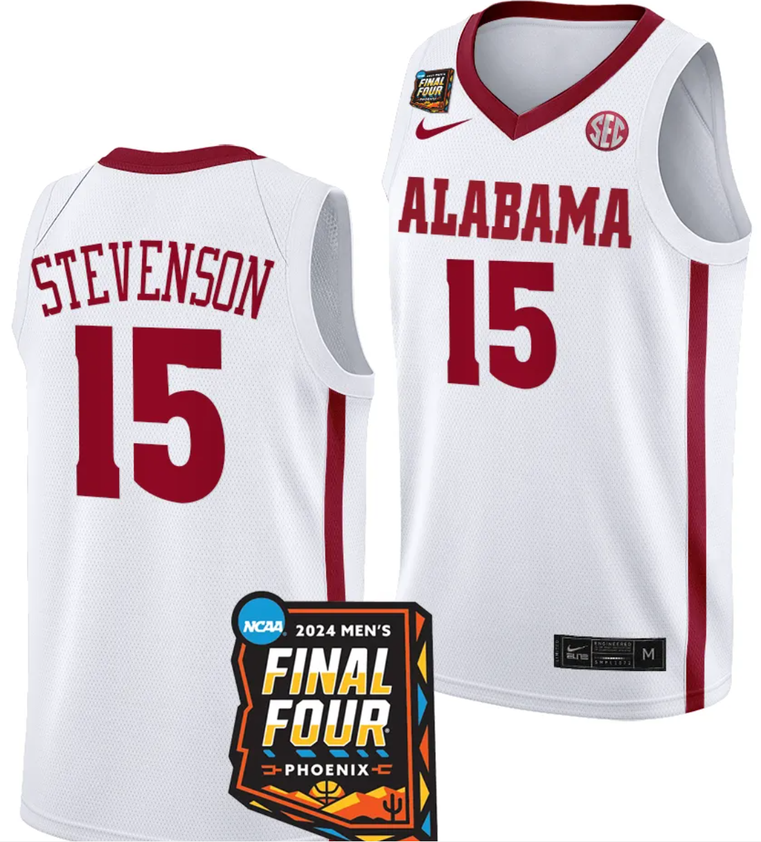 Jarin Stevenson Jersey #15 Alabama Crimson Tide 2024 NCAA March Madness Final Four Basketball White