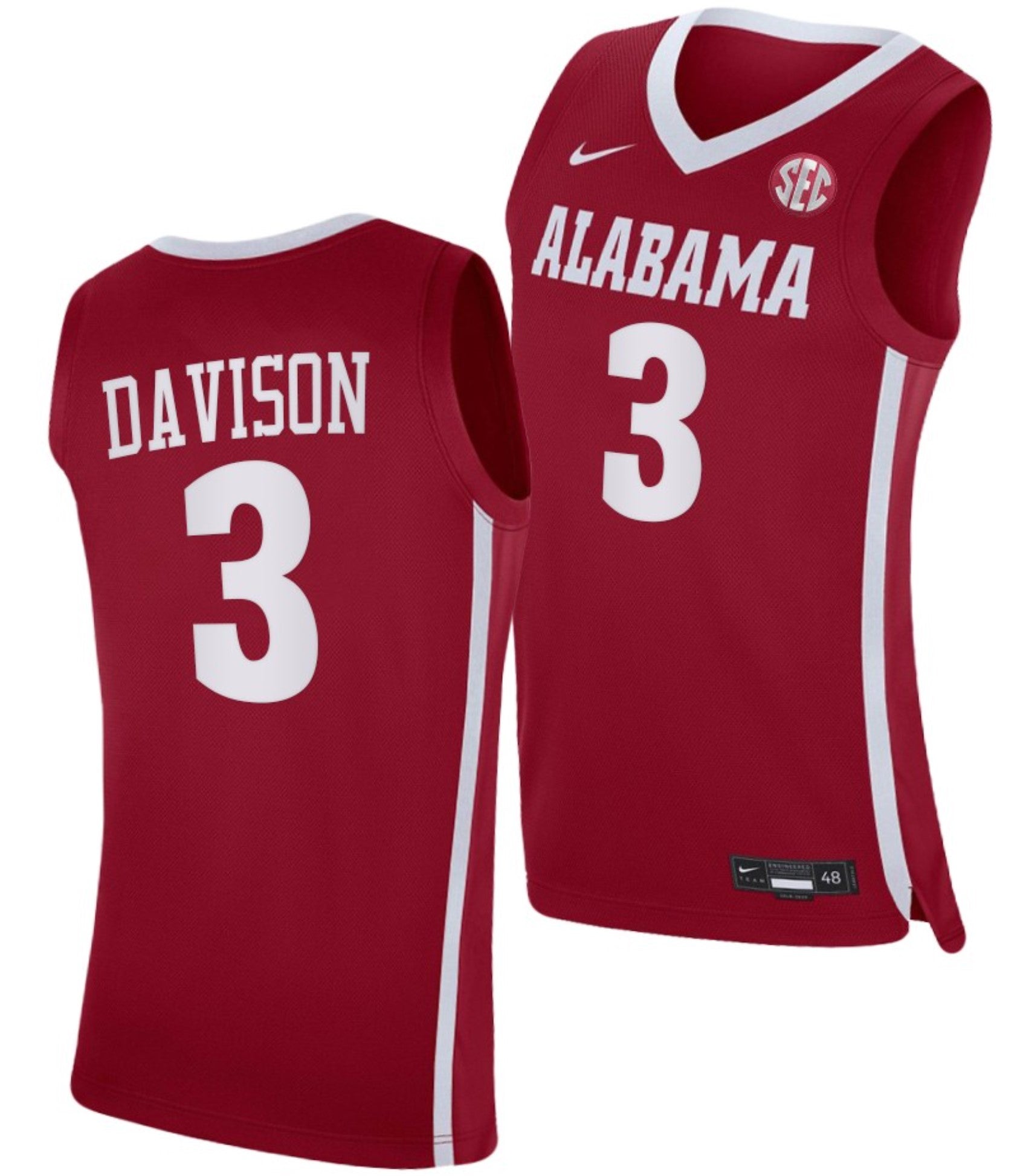 JD Davison Jersey Alabama Crimson Tide College Basketball Red #3