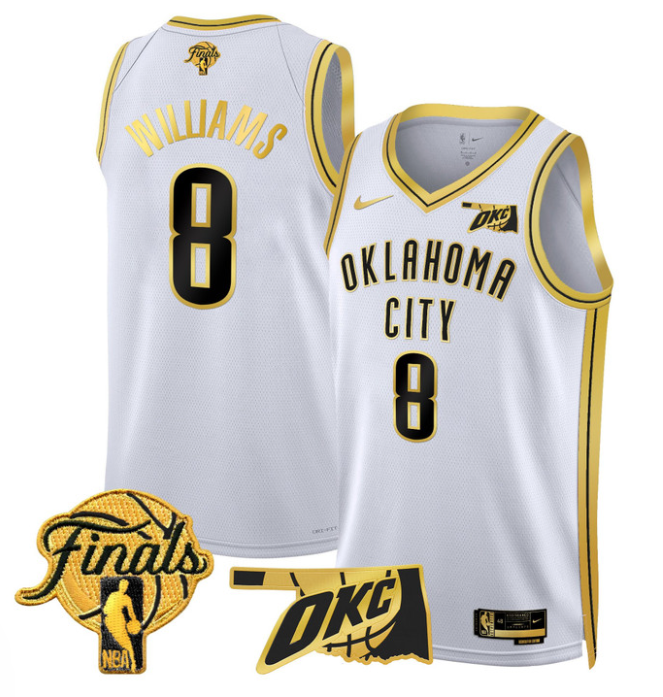 Jalen Williams Jersey # 8 Oklahoma City Thunder 2025 Finals Swingman Stitched White Gold